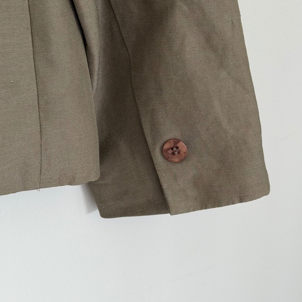 Vintage Talbots Linen Blend Taupe Brown Blazer Jacket Chore Pockets 1 Button 6 - Picture 7 of 11